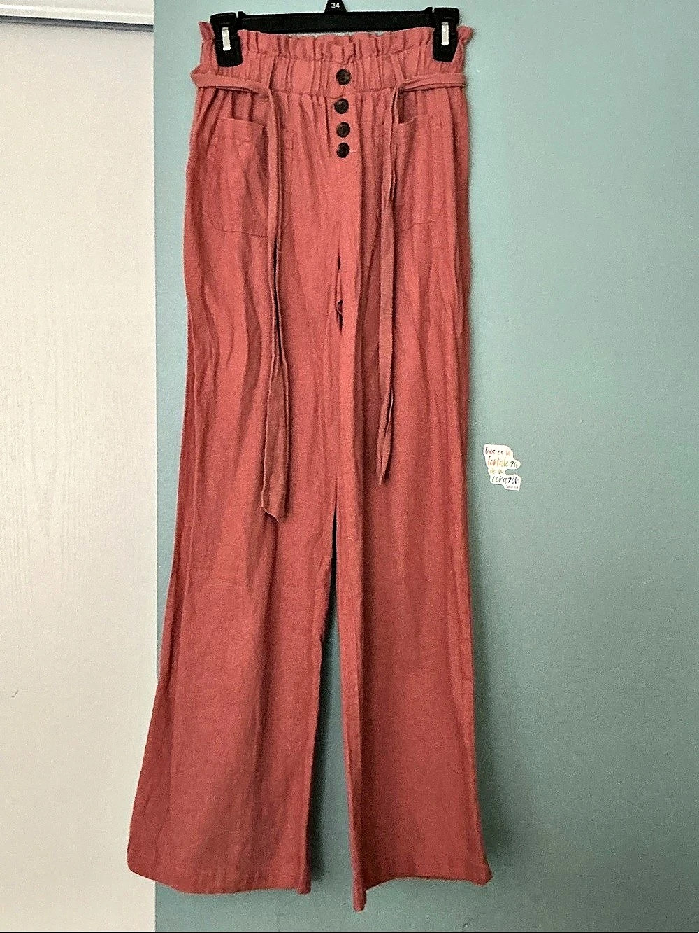 Rewash Wide Leg Cotton Linen Pants in Pink Size Small Like New